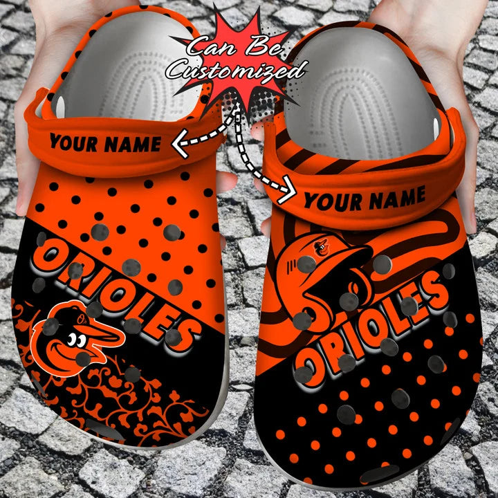 Baseball Crocs – Personalized Baltimore Orioles Team Polka Dots Colors Clog Shoes