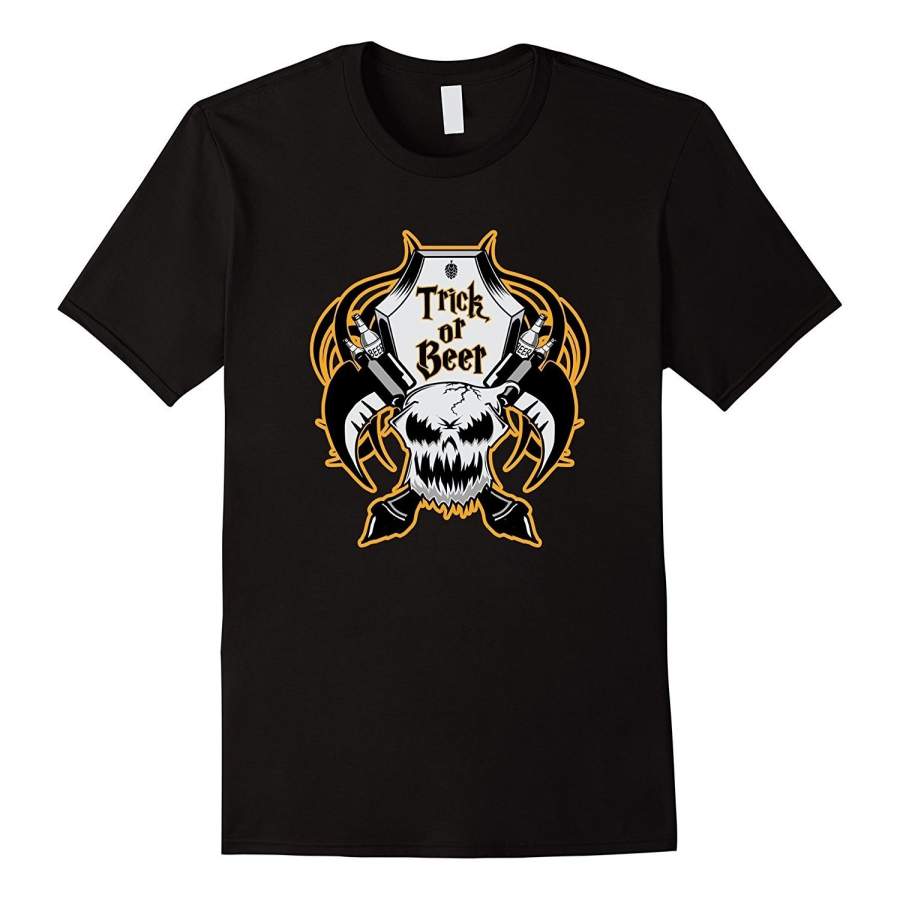 Trick Or Beer Halloween Scary Skull T Shirt Men Short Sleeve T- Shirt