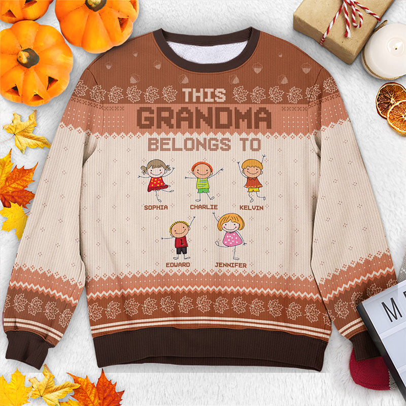 Great Grandma Belongs To – Family Personalized Custom Ugly Sweatshirt – Unisex Wool Jumper – Autumn Fall Gift For Grandma