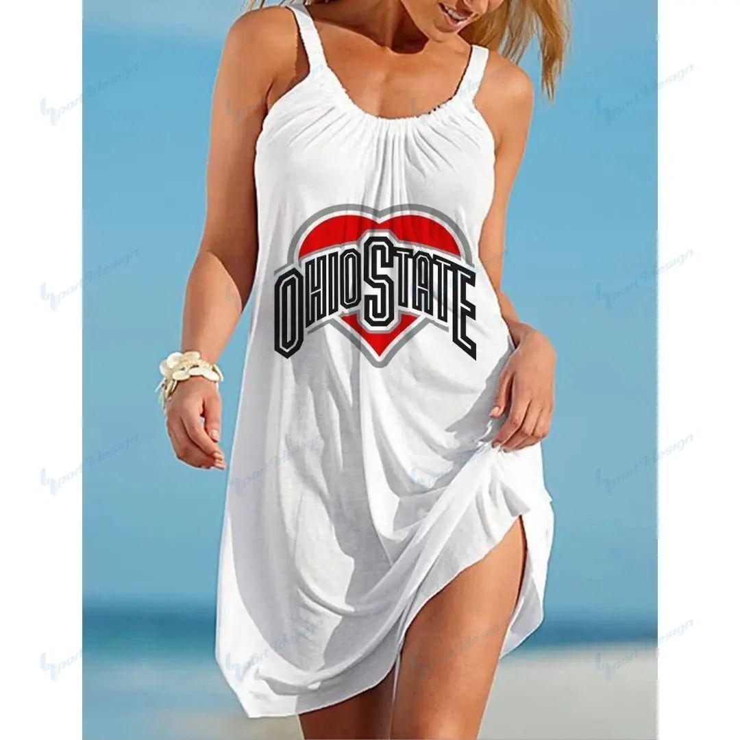 NCAAF Ohio State Buckeyes Sleeveless Beach Dress With Round Neck 001