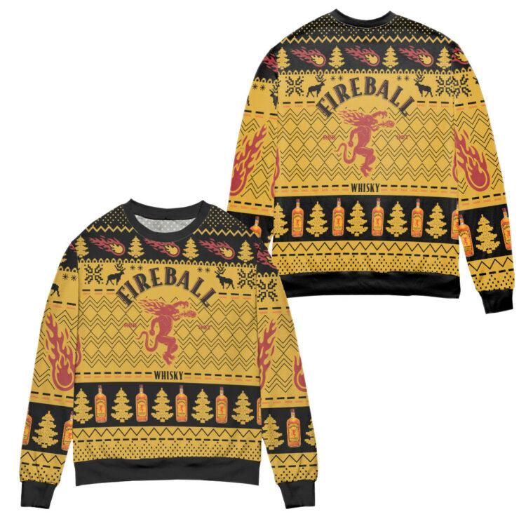 Fireball Whisky Pine Tree Zigzag Pattern Ugly Christmas Sweater – All Over Print 3D Sweater