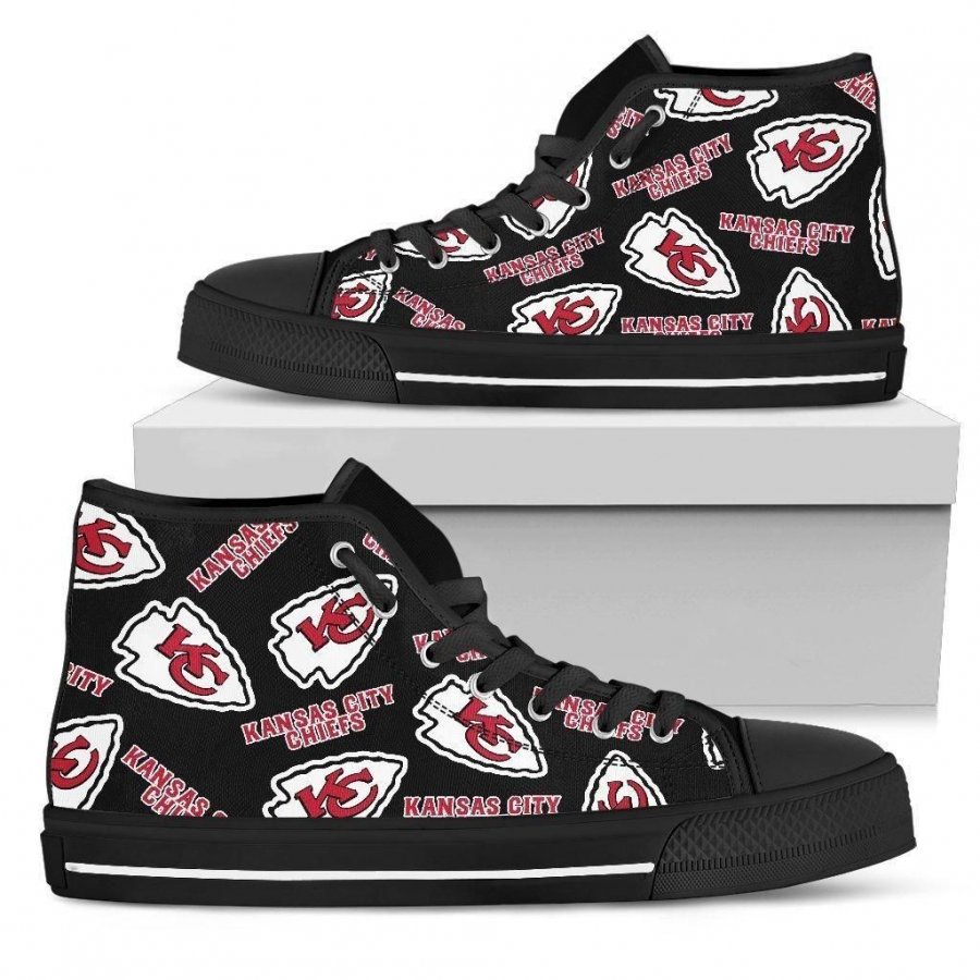 Script Logo Pattern Kansas City Chiefs High Top Shoes #368