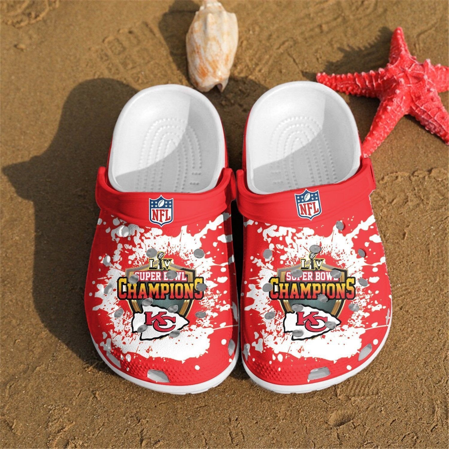 Kansas City Chiefs Logo Pattern Crocs Classic Clogs Shoes In Red & White