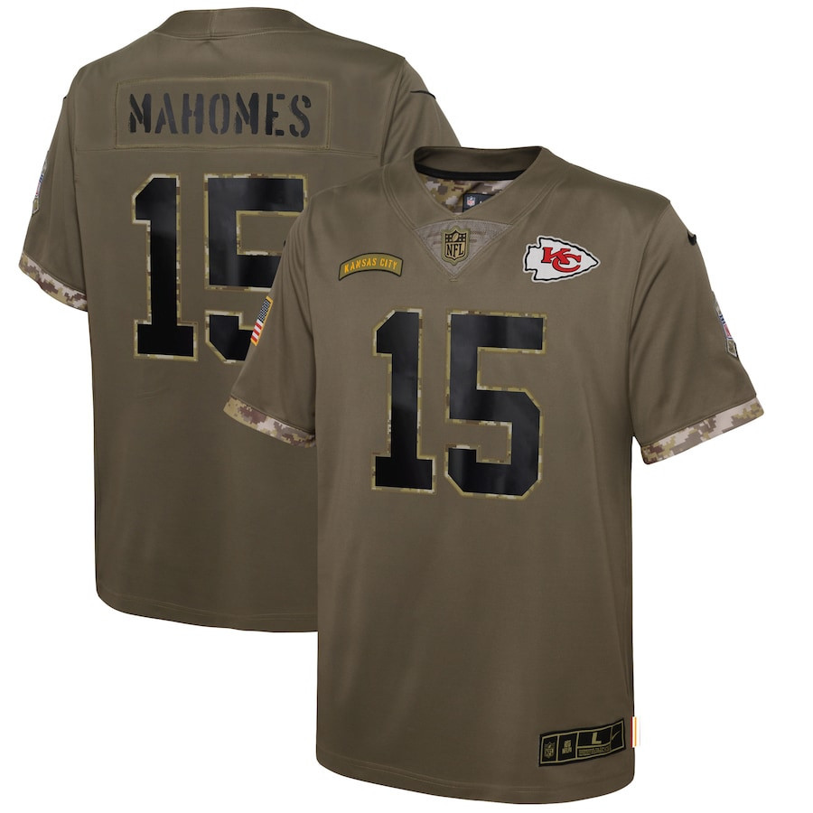 Patrick Mahomes Kansas City Chiefs 2022 Salute To Service Player Limited Jersey – Olive