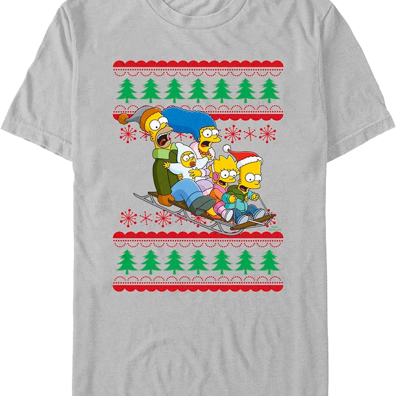 Sled Ride Faux Ugly Christmas Sweater Simpsons T-Shirt