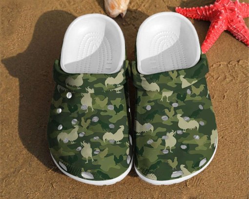 Camo Chicken Funny Comfortable Water For Summer Lover Gift Farm Animals Personalized Name Clog Shoes