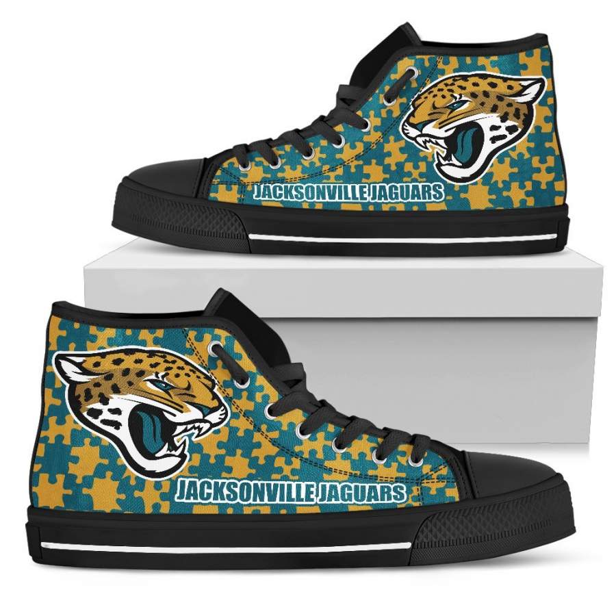 Puzzle Logo With Jacksonville Jaguars High Top Shoes