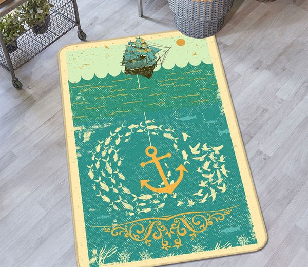 3D Anchor With Fishes Circle Area Rug Home Decor