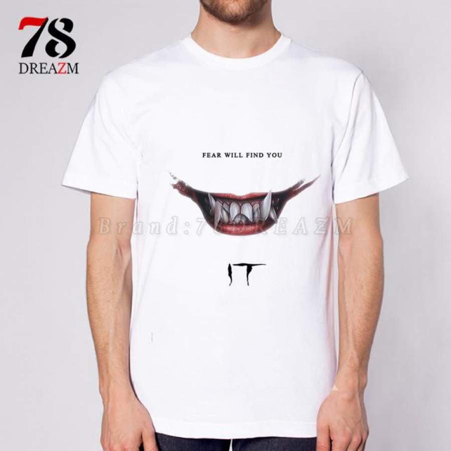 Men’s king printed High Quality clown Tops Tees fear Halloween penny wise Custom male t-shirt