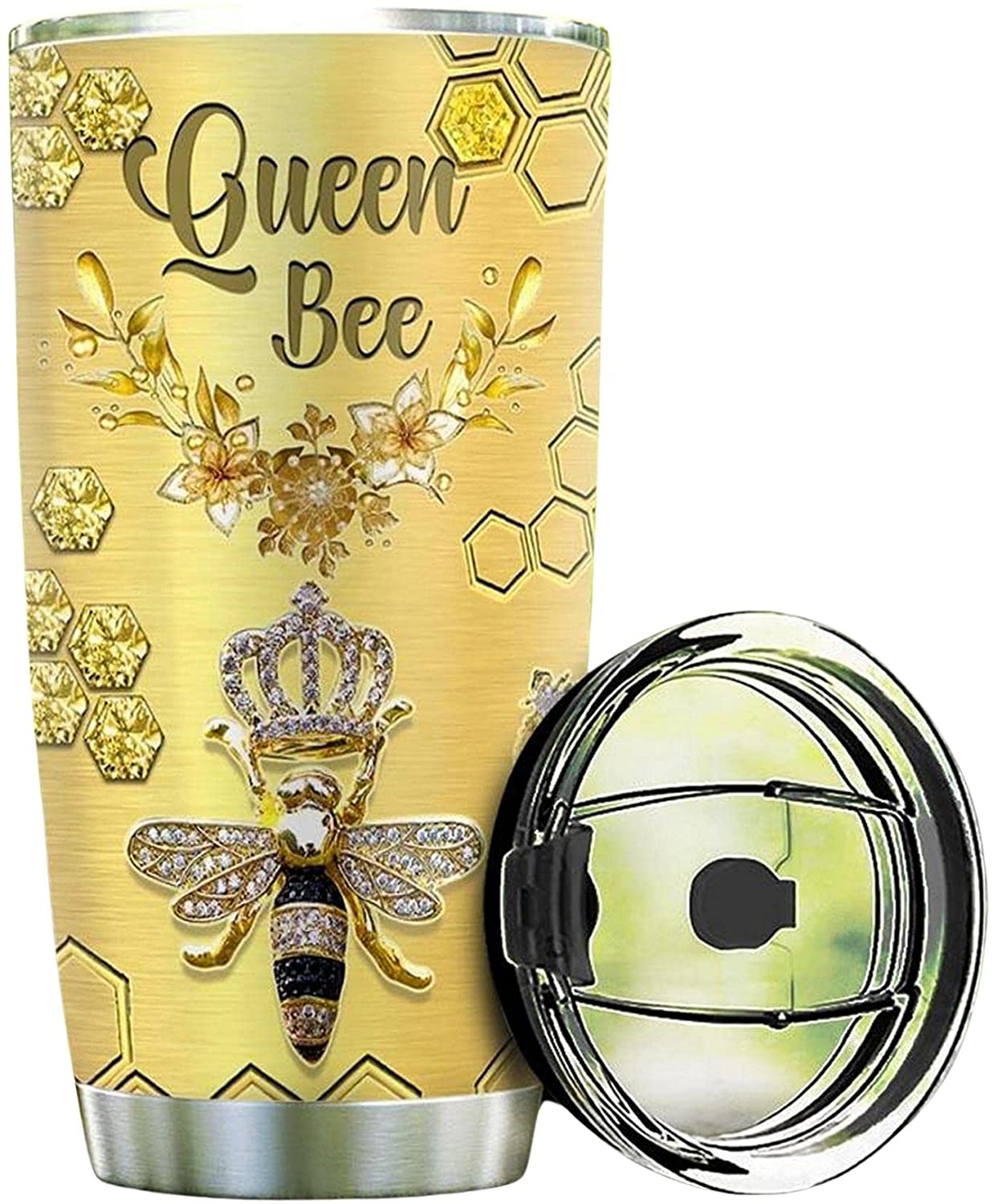 Personalized Stainless Steel Tumblers 20Oz, 30Oz With Lid – Queen Bee Tumbler Cup With Lid, Double Wall Vacuum Thermos Insulated Travel Coffee Mug