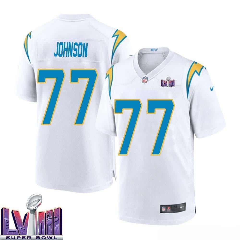 Zion Johnson 77 Los Angeles Chargers Super Bowl Lviii Men Away Game Jersey – White