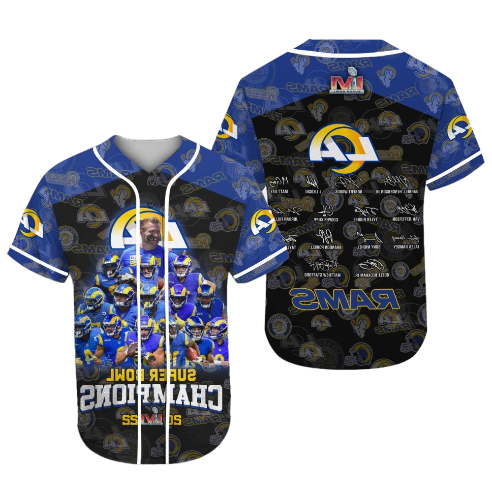 Los Angeles Rams Jersey Los Angeles Rams 2022 Super Bowl Champions Members Signatures Blue Black Jersey Shirt Los Angeles Rams Baseball Jersey