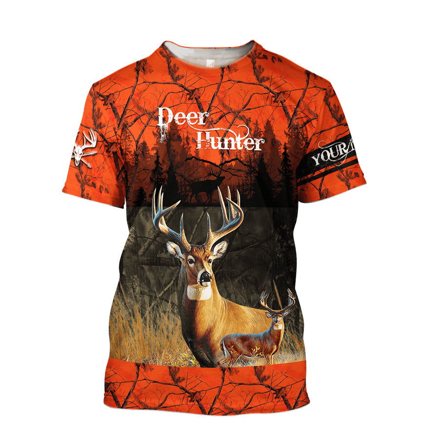 Animal Hunter – Custom Name Deer Hunting 3D All Over Printed T-Shirt For Men