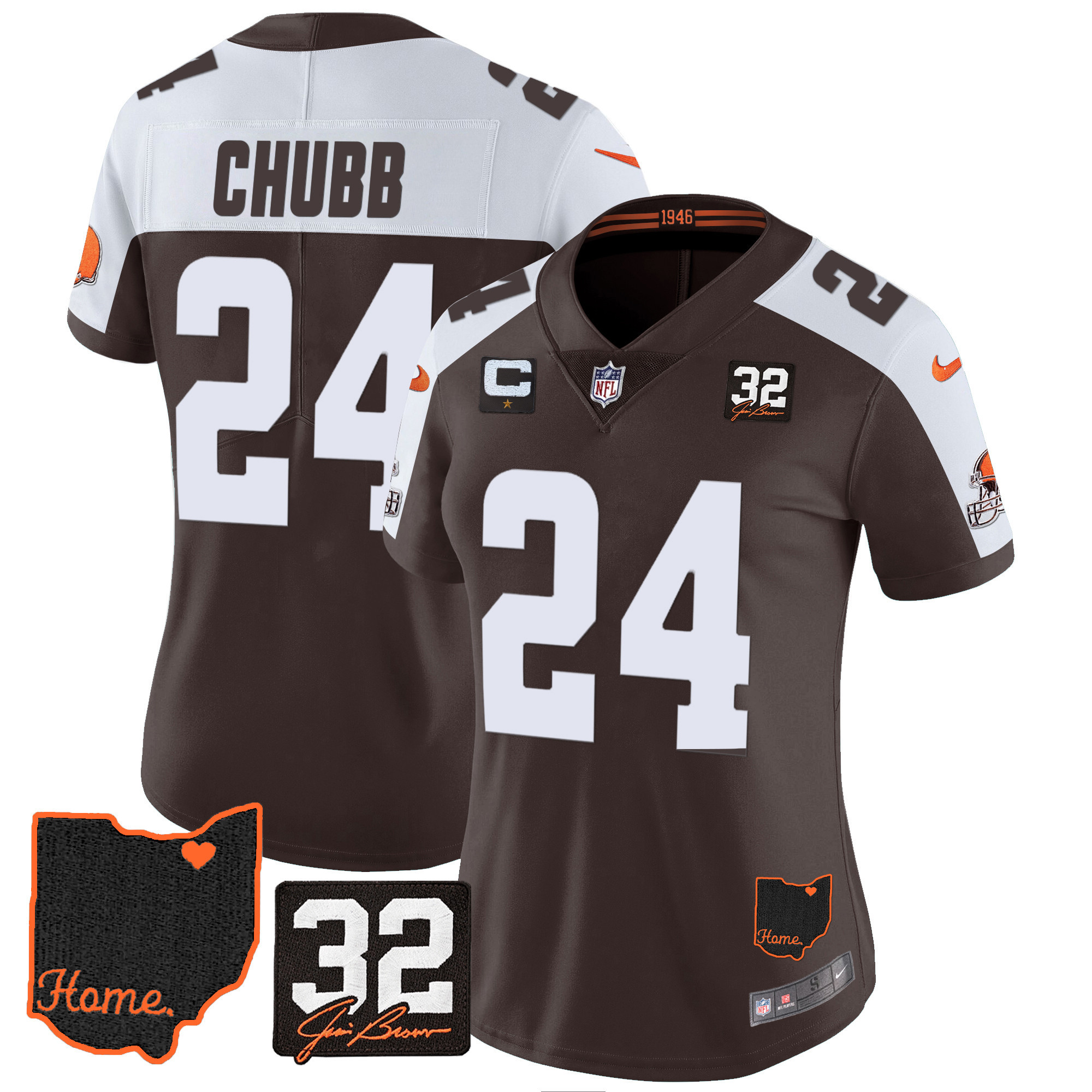 Women’S Browns #32 Jim Brown Memorial & Home Patch Jersey V3 – All Stitched