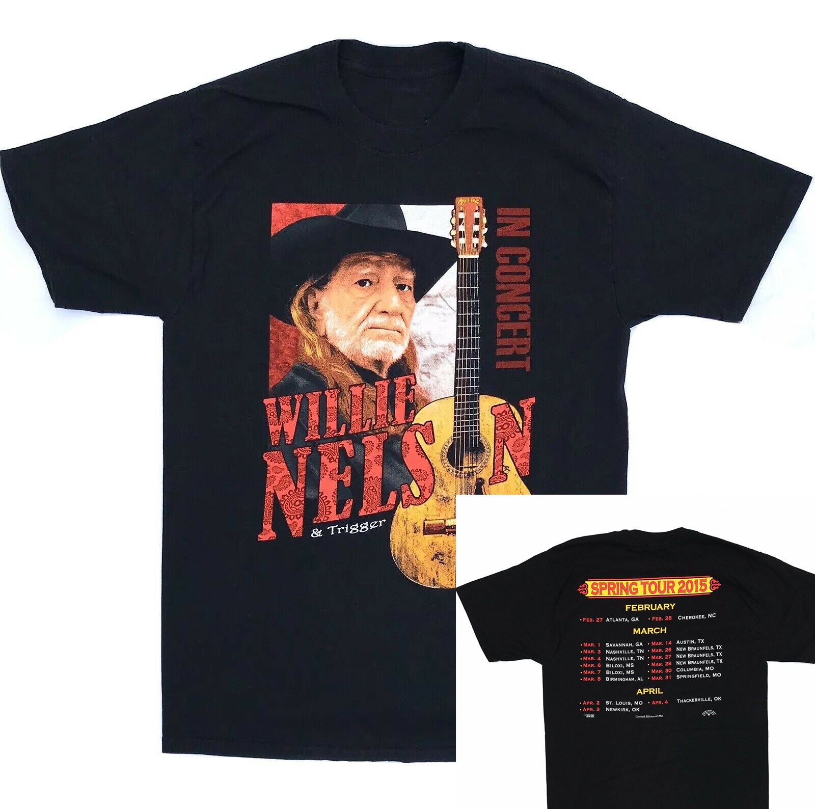 Vintage Willie Nelson In Concert Spring 2015 Tour Band T-Shirt