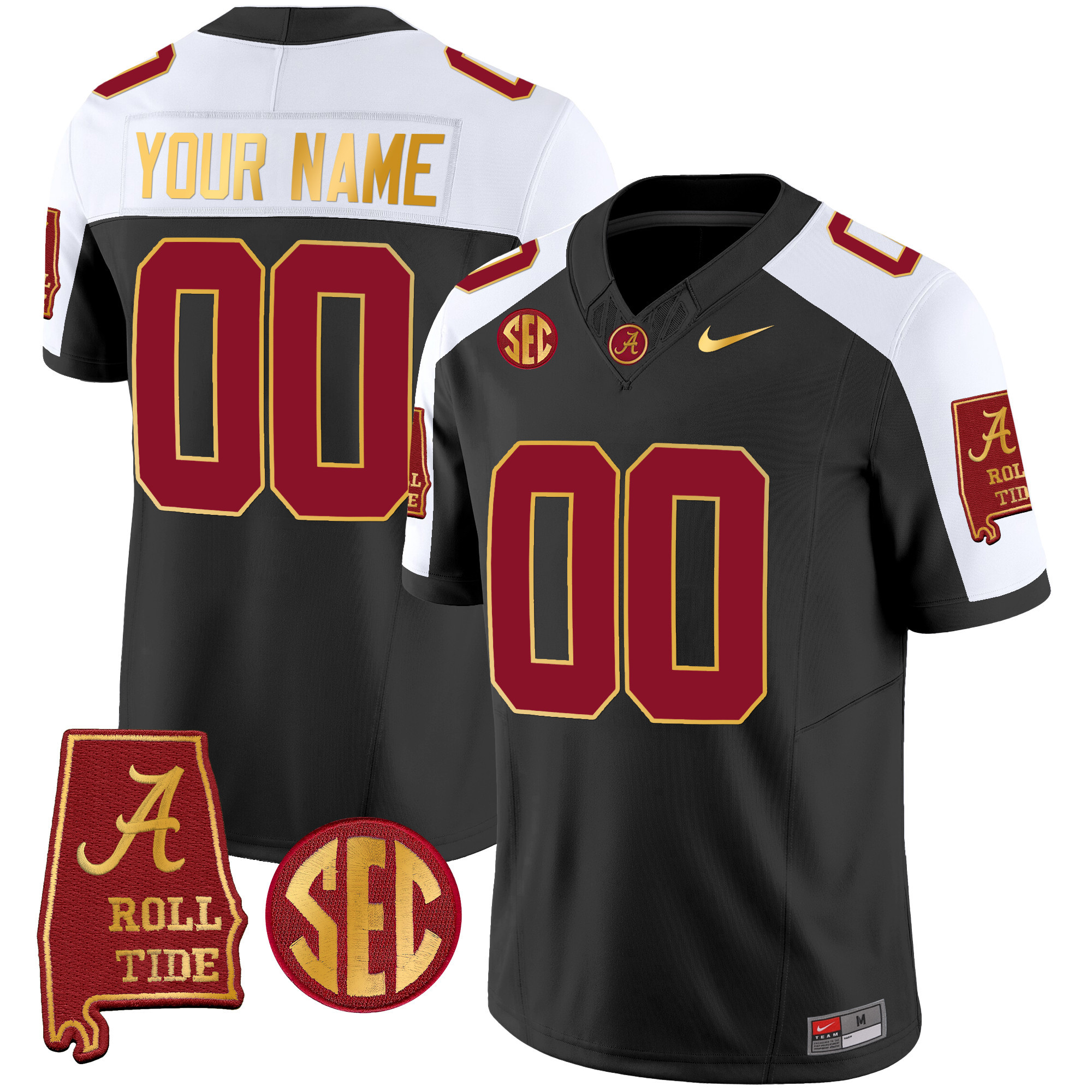 Alabama Crimson Tide Gold Trim Vapor Custom Jersey V2 – Alabama Map – All Stitched