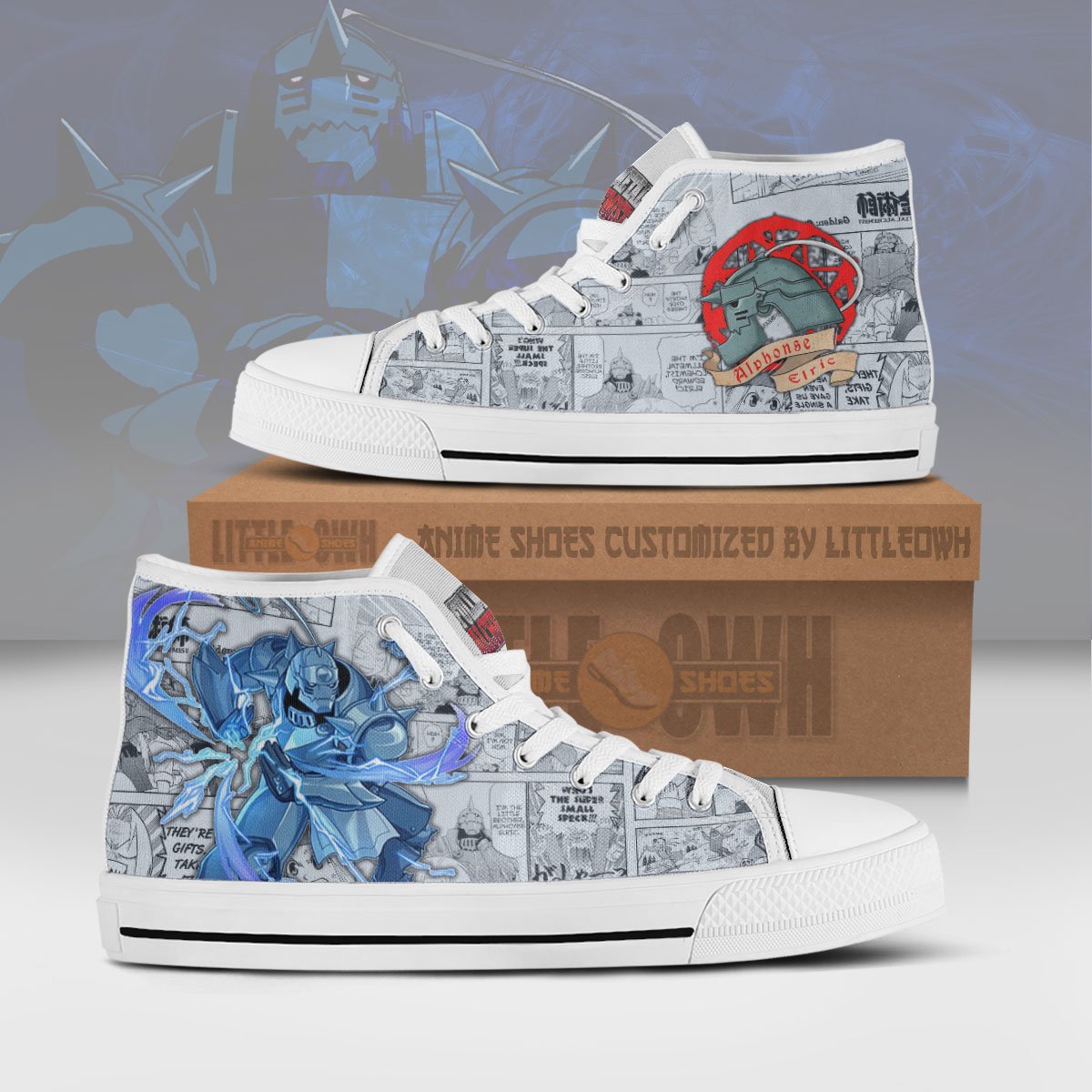 Alphonse Elric High Top Canvas Shoes Custom Fullmetal Alchemist Anime Mixed Manga Style