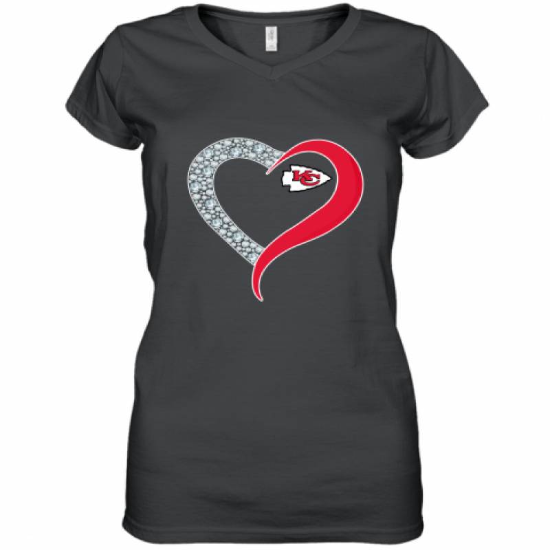 Diamond Kansas City Chiefs Heart shirt Women's V-Neck T-Shirt