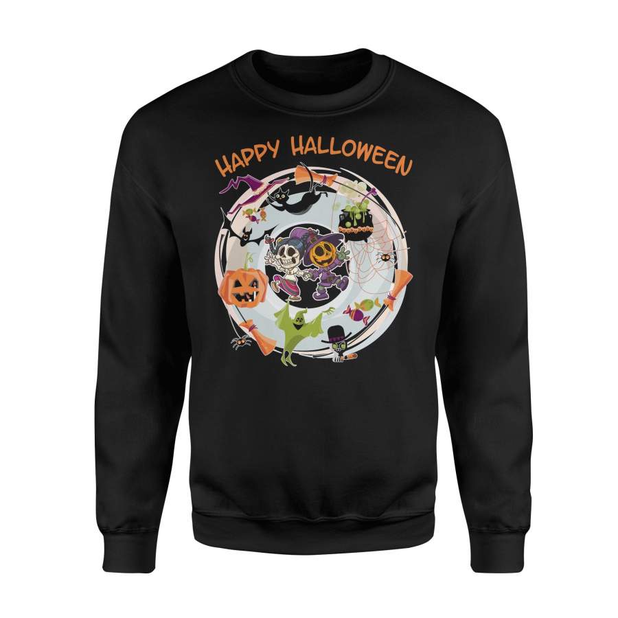 Happy Halloween Trick Or Treat Kid Cat Pumpkin And Bat Halloween Sweatshirt