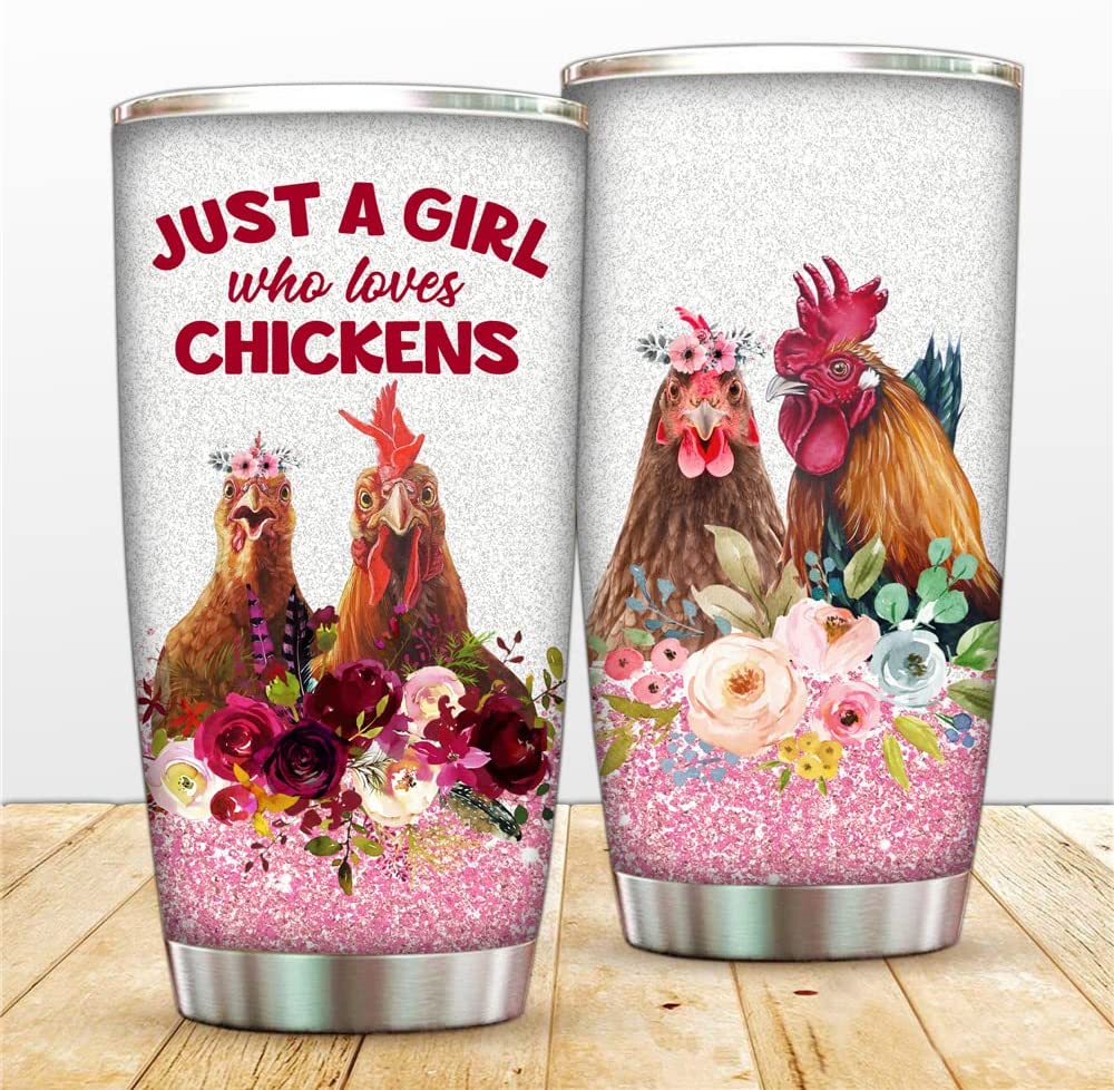 20 Oz Rooster Tumbler Mug Stainless Steel Vacuum Insulated Cup Travel Coffee Mug With Lid And Straw (Rooster And Rose)