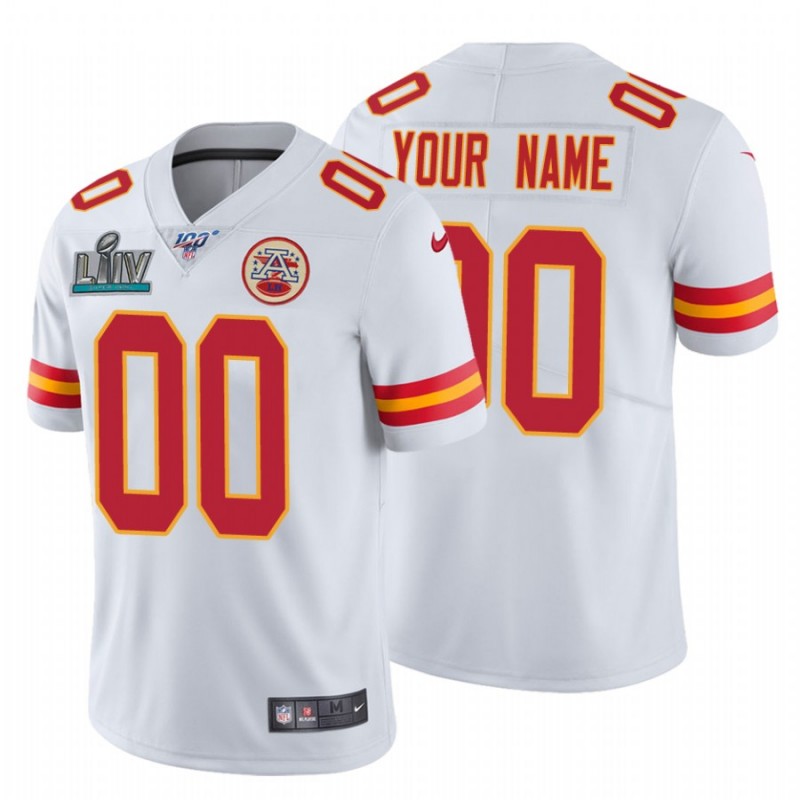 Men’S Custom Kansas City Chiefs White Super Bowl Liv White Vapor Limited Jersey – All Stitched, Embroidery