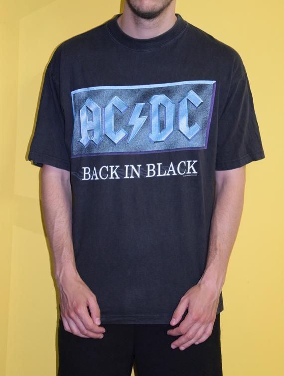 90S Ac Dc Vintage Shirt Back In Black Tour Large Motorheadaerosmith Airbourne Kiss Ozzy Osbourne Black Sabbath Deep Purple Cooper Dio Shirt