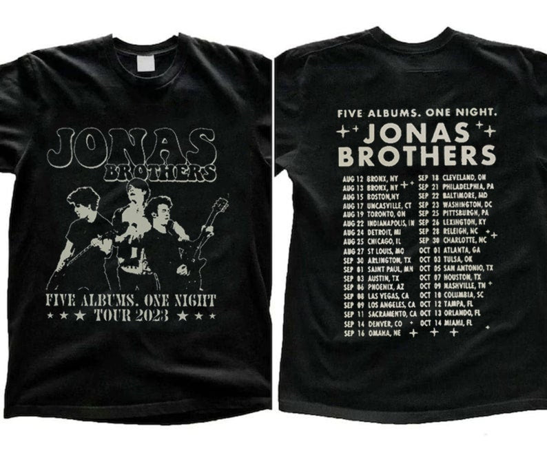 Jonas Brothers Vintage T-Shirt, Jonas Five Albums One Night Tour Shirt, Jonas Brothers 2023 Tour Shirt