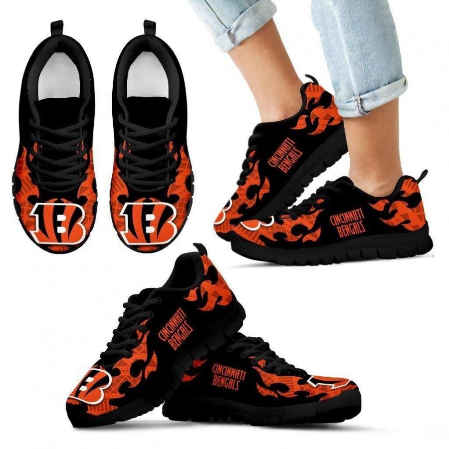 Tribal Flames Pattern Cincinnati Bengals Sneakers #861