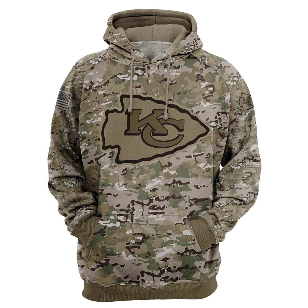 Camo Kansas City Chiefs Sweatshirt Unisex Cashmere Salute to Service Hoodie