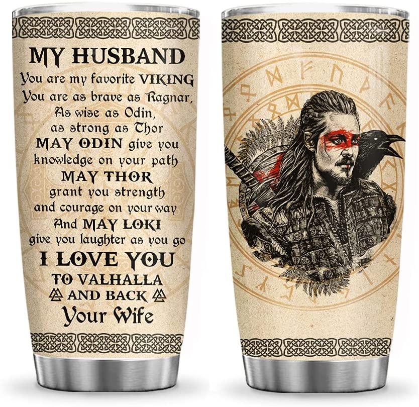 20Oz To My Husband Viking, Viking Lovers, Viking Inspiration Tumbler Cup With Lid, Double Wall Vacuum Thermos Insulated Travel Coffee Mug