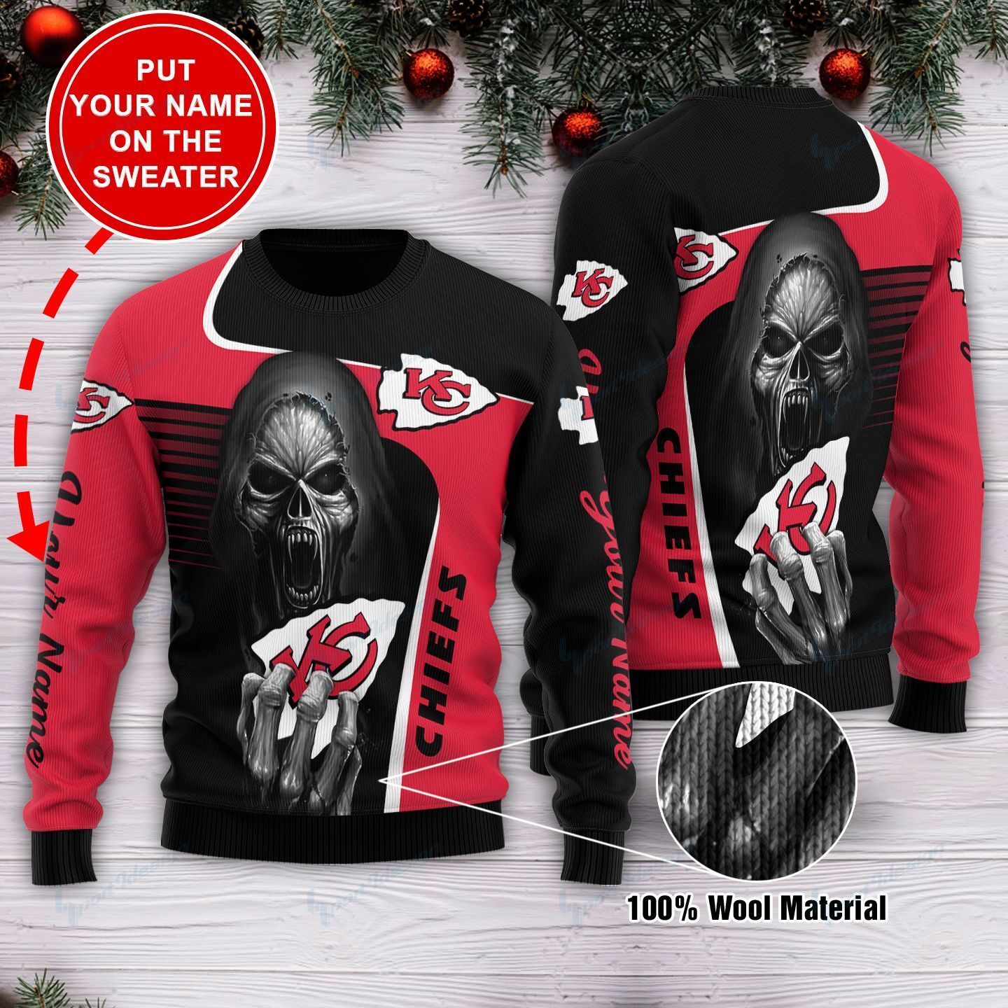 Personalized Custom Name Kansas City Chiefs Ugly Christmas Sweater, All Over Print Sweatshirt