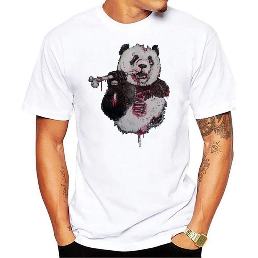 New fashion men’s zombie panda printed halloween t-shirt cartoon vintage animal design casual tops novelty funny cool tee