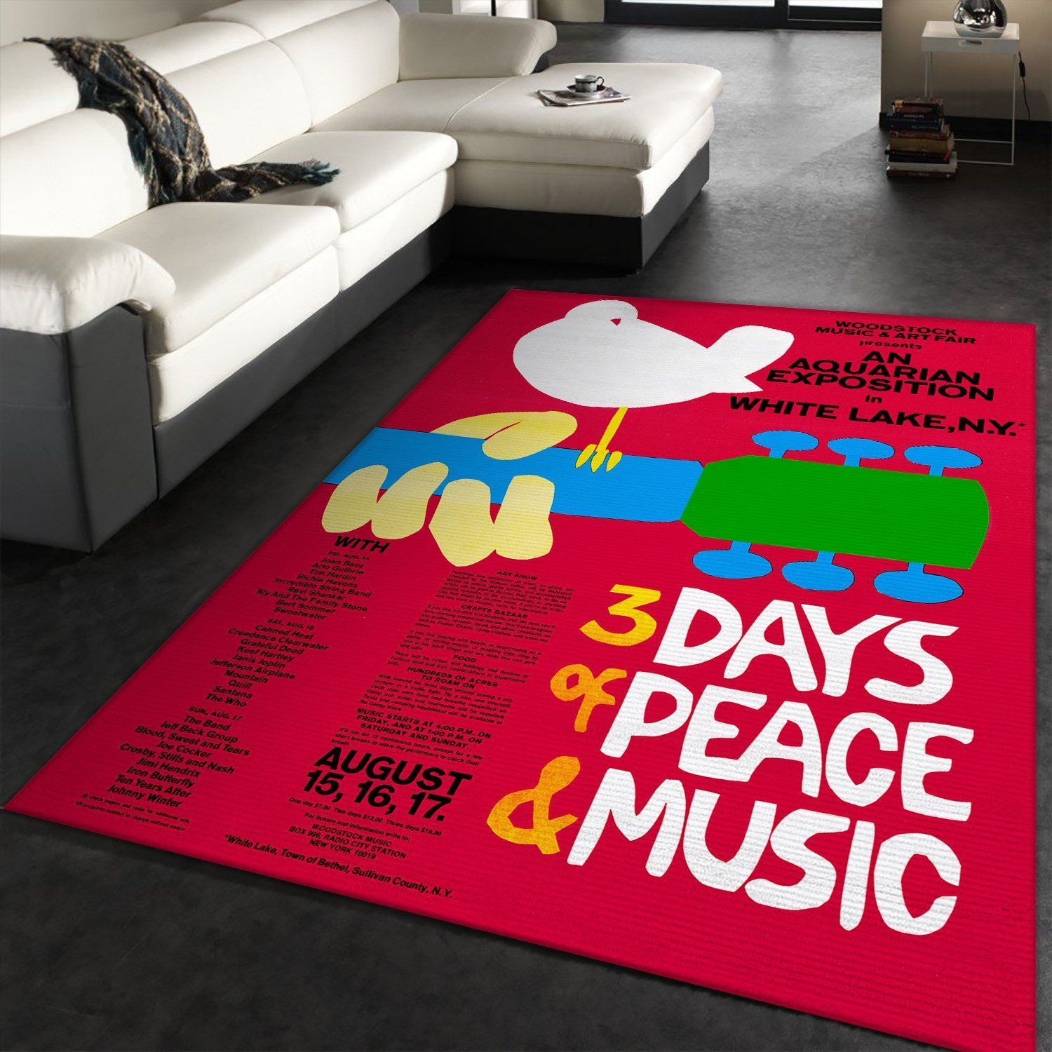 Woodstock Music Festival 1969 Area Rug Rugs For Living Room Rug Home Decor