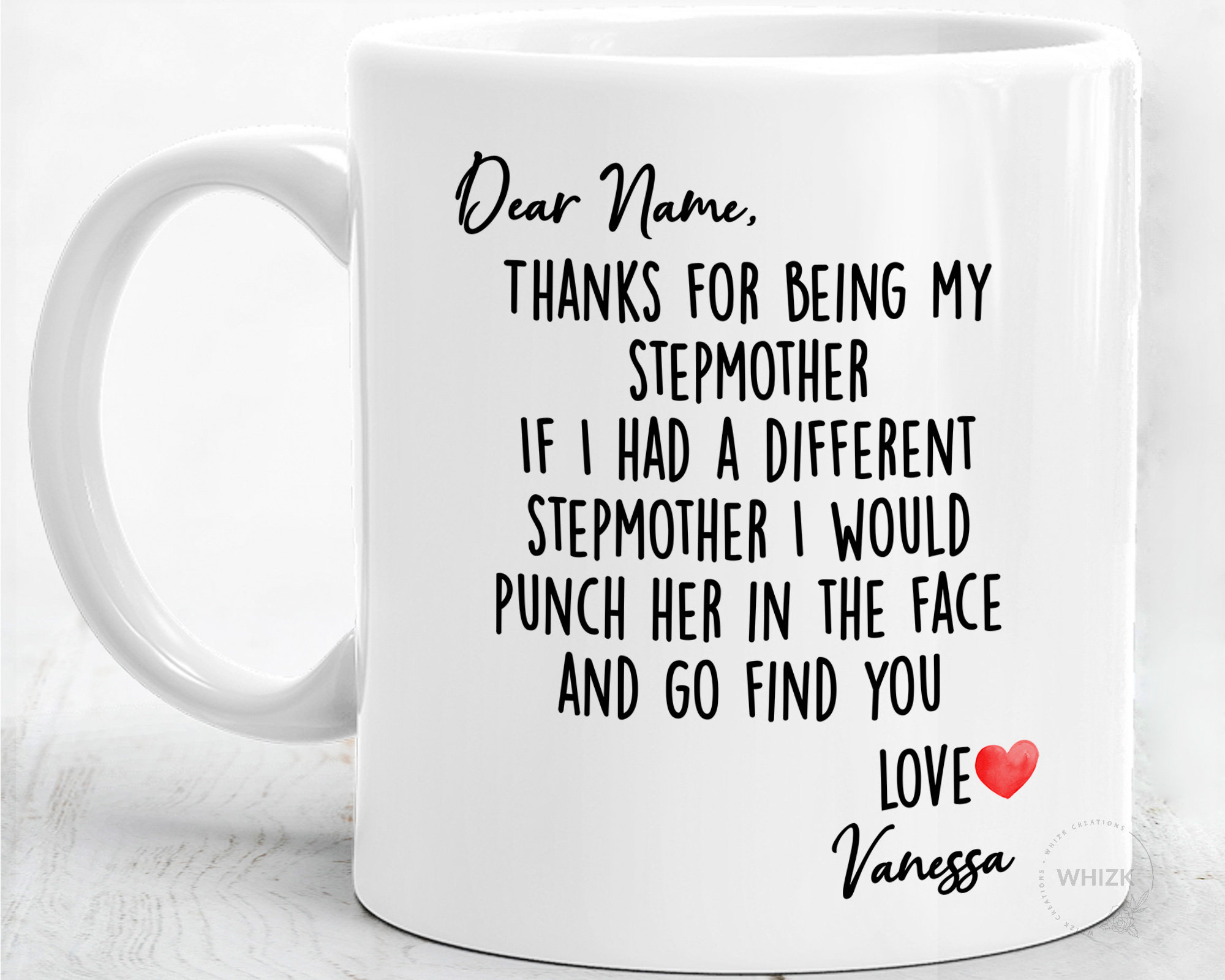 Stepmother Gift, Stepmother Mug, Stepmom Birthday Funny Bonus Mom, Mothers Day Gift From Daughter Son Christmas Punch Face Personalized M063