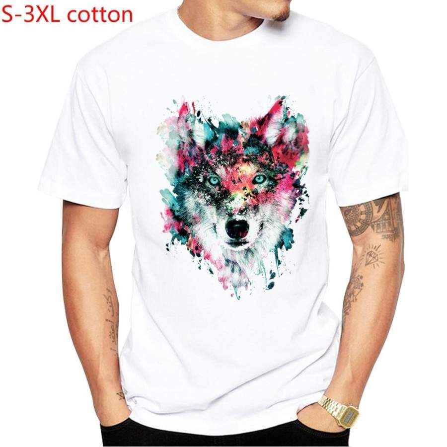 Summer Custom Lion/Owl/Wolf/Tiger/Cat Design T Shirt Men’s Watercolor Animal Graphics Printed Tops Hipster Tees