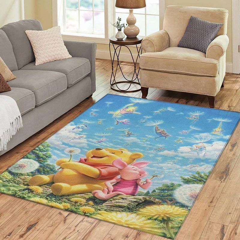 The Pooh Piglet On Flower Field Nice Gift Area Rug Carpet Area Rug For Living Room Bedroom Rug Home Decor