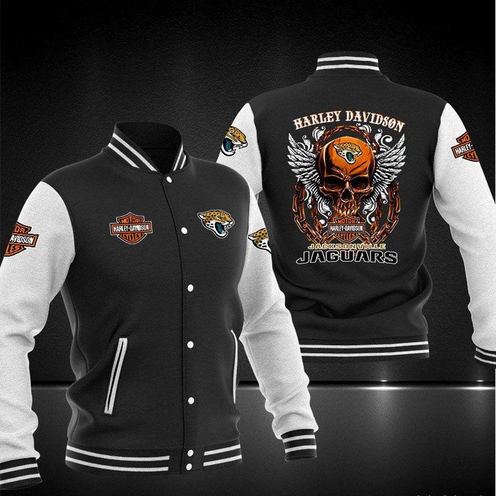 Jacksonville Jaguars Black Skull Baseball Jacket V2