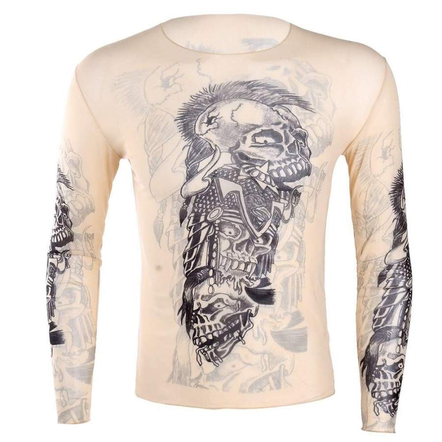 iEFiEL Fashion Costumes Mens t shirt Fake Tattoo Design Elastic See Through Full O-Neck T-Shirt for Men’s Halloween Clothing