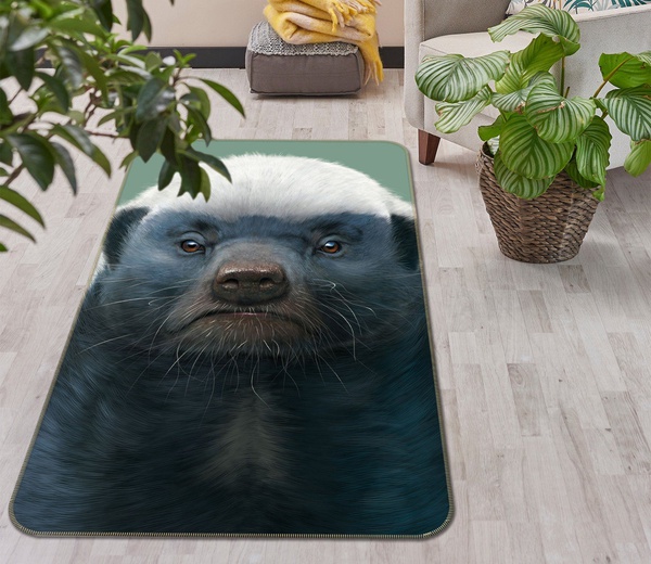 3D Badger With Funny Face Area Rug Home Decor