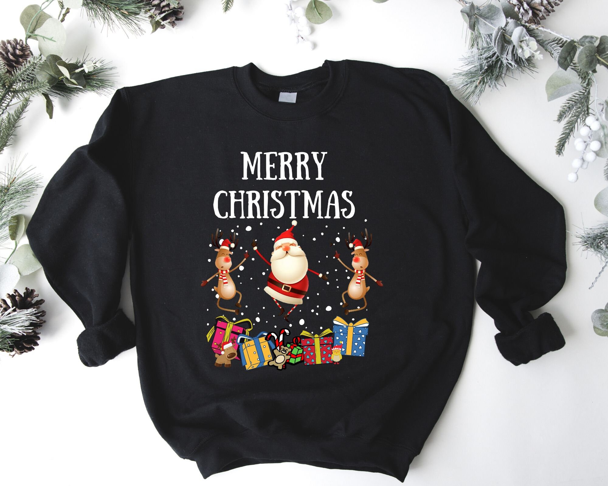 Christmas Jumper Dancing Santa | Merry Christmas Unisex Sweatshirt for Women or Men | Gift Jumper | Festive Soft Fleece Lining Sweatshirt