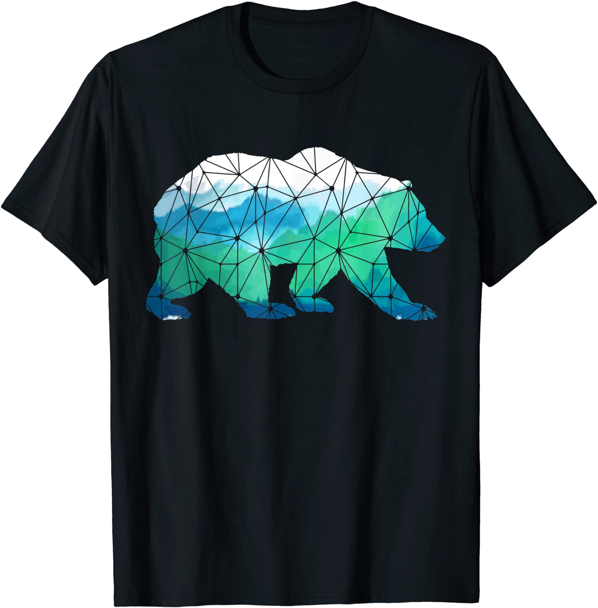 Bear Low Poly Mountains Grizzly Hiking Camping Camper Gift T-Shirt