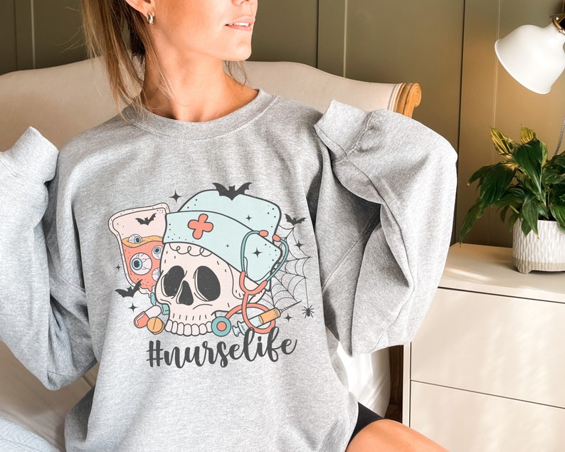 Heart of Nursing Nurse Halloween Sweatshirt, Nurselife Sweater, Halloween Skull Shirt, Nurse Halloween Shirt, Nurse Sweatshirt, Krankenschwester Halloween