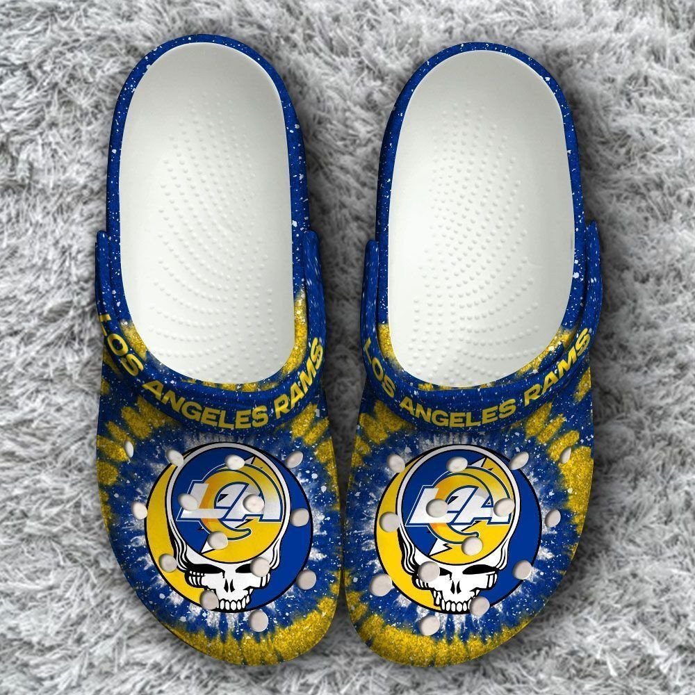 Los Angeles Rams Logo Pattern Crocs Classic Clogs Shoes In Blue & Yellow