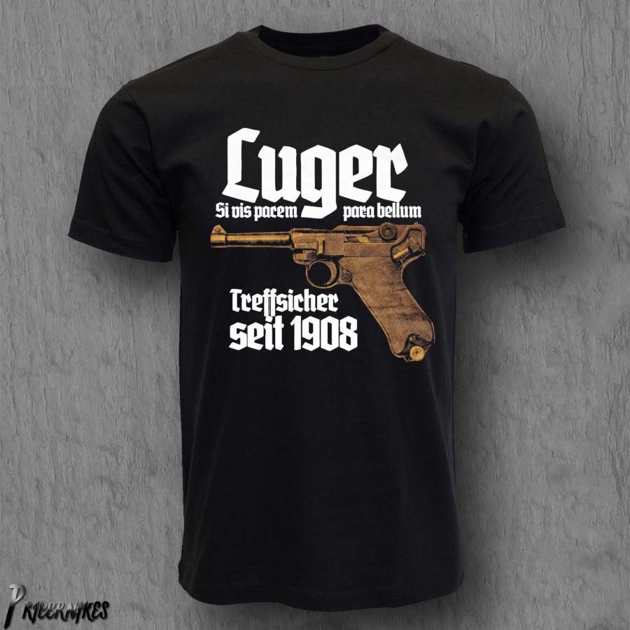 Luger Men’s Vintage T-shirt Casual Graphic Tee Shirts Mens Tops Clothing,Pistole 08,Parabellum,Selbstladepistole