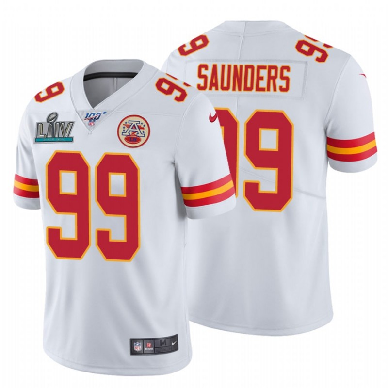 Men’S Khalen Saunders Kansas City Chiefs White Super Bowl Liv White Vapor Limited Jersey – All Stitched, Embroidery