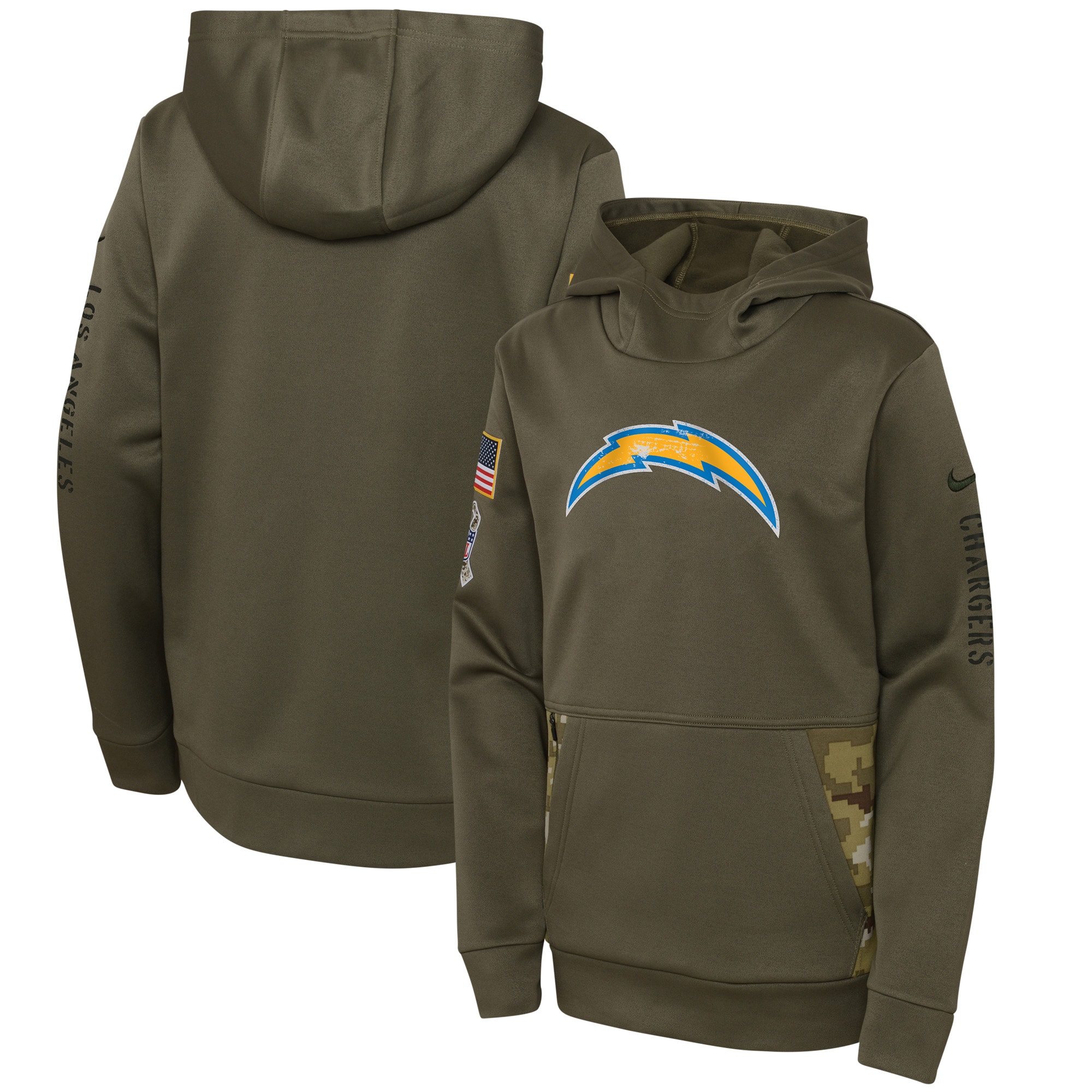 Los Angeles Chargers 2022 Salute To Service Therma Performance Pullover Hoodie – Camo – Youth