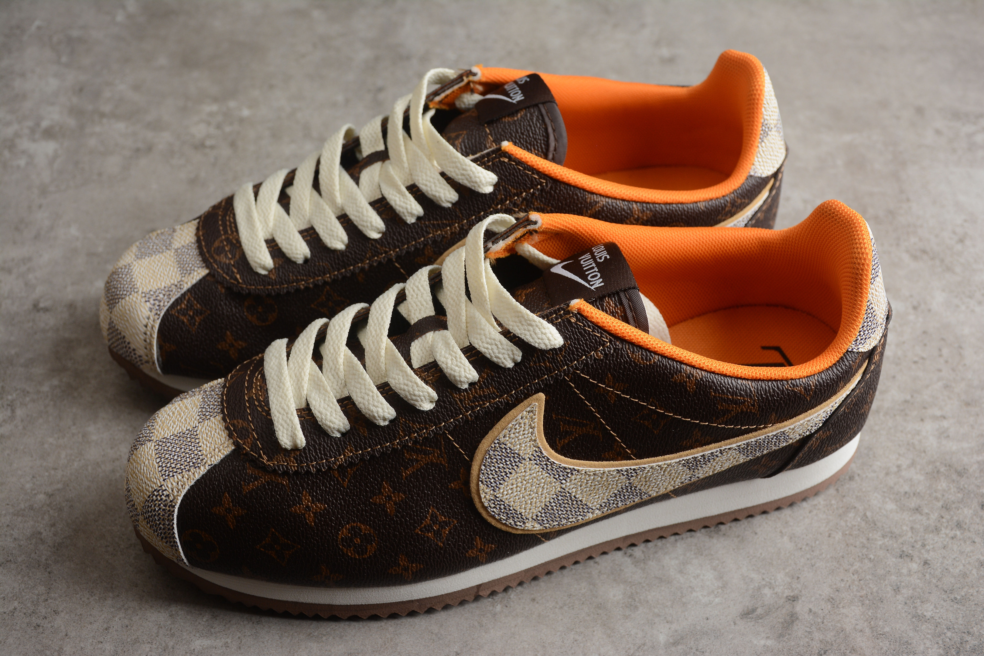 Louis Vuitton x Nike Classic Cortez Coffee Sail Light Bone Shoes Sneakers SNK589835485