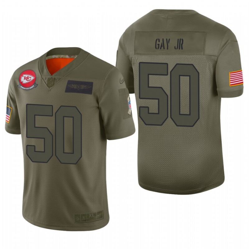 Kansas City Chiefs Willie Gay Jr. Olive 2019 Salute To Service Limited Jersey – All Stitched, Embroidery