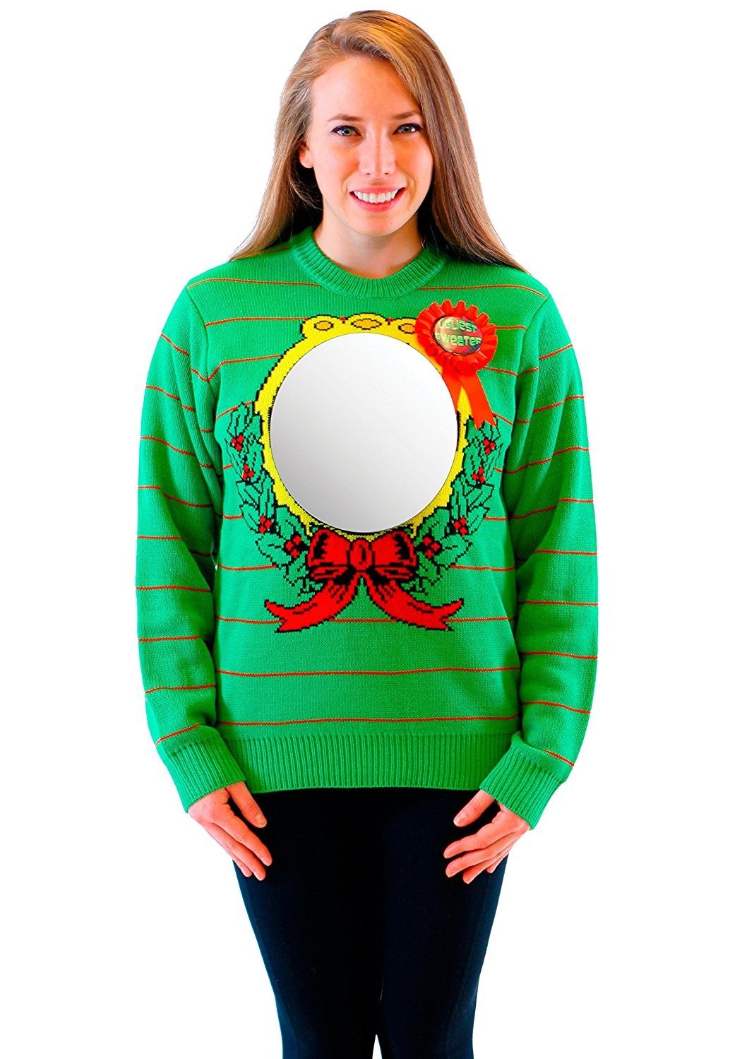 Mirror Ugliest Sweater Award Green Ugly Christmas Sweater