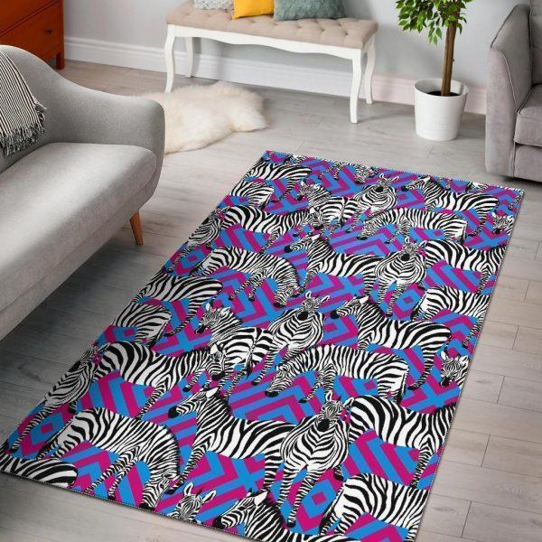 Zebra Neon Pattern Print Home Decor Rectangle Area Rug 1